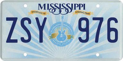 MS license plate ZSY976