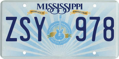 MS license plate ZSY978