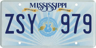 MS license plate ZSY979