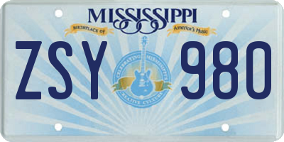 MS license plate ZSY980