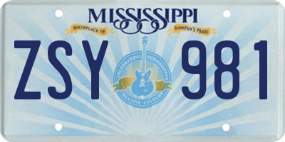 MS license plate ZSY981
