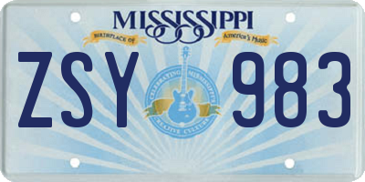 MS license plate ZSY983