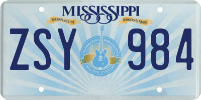 MS license plate ZSY984