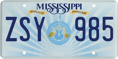 MS license plate ZSY985