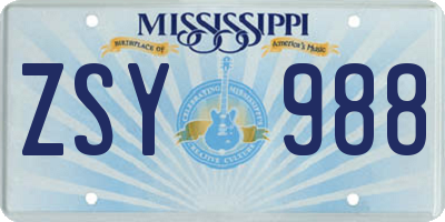 MS license plate ZSY988