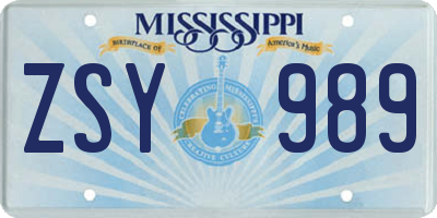 MS license plate ZSY989