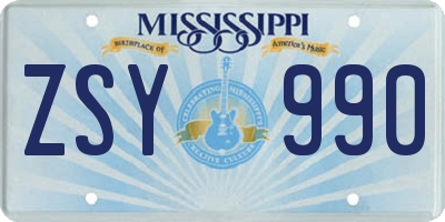 MS license plate ZSY990