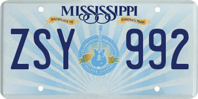 MS license plate ZSY992