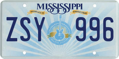MS license plate ZSY996