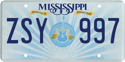 MS license plate ZSY997