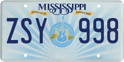 MS license plate ZSY998
