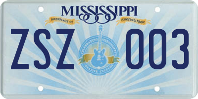 MS license plate ZSZ003