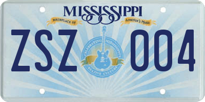 MS license plate ZSZ004