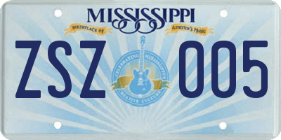 MS license plate ZSZ005