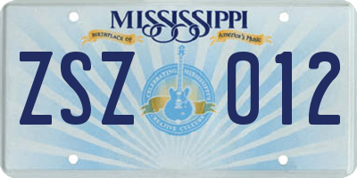 MS license plate ZSZ012