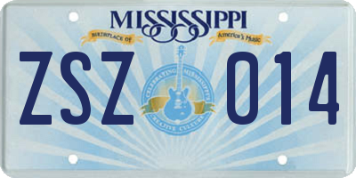 MS license plate ZSZ014