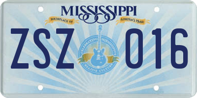 MS license plate ZSZ016