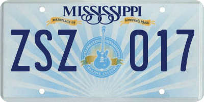 MS license plate ZSZ017