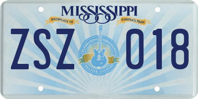 MS license plate ZSZ018