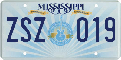MS license plate ZSZ019