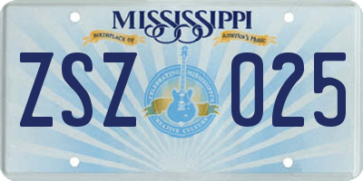 MS license plate ZSZ025