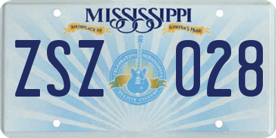 MS license plate ZSZ028