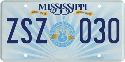 MS license plate ZSZ030
