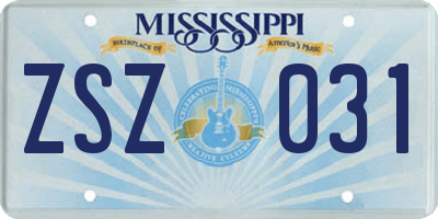 MS license plate ZSZ031