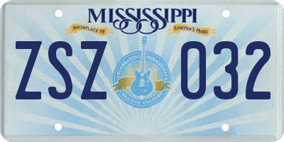 MS license plate ZSZ032