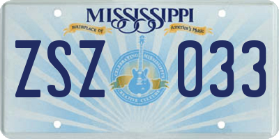 MS license plate ZSZ033