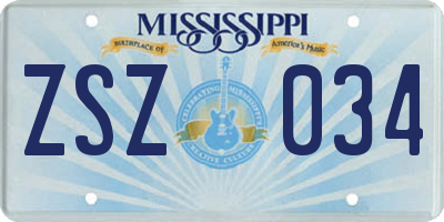 MS license plate ZSZ034