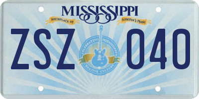 MS license plate ZSZ040