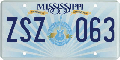 MS license plate ZSZ063