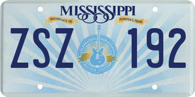 MS license plate ZSZ192