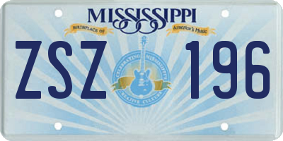 MS license plate ZSZ196