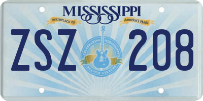 MS license plate ZSZ208