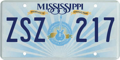 MS license plate ZSZ217