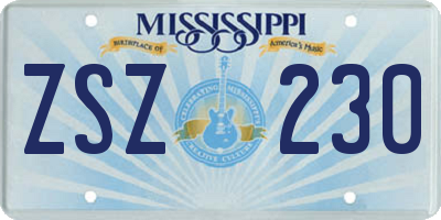 MS license plate ZSZ230