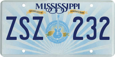 MS license plate ZSZ232