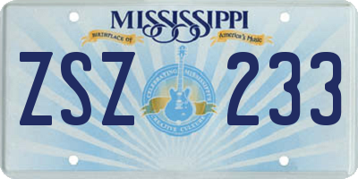 MS license plate ZSZ233