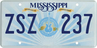 MS license plate ZSZ237
