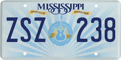 MS license plate ZSZ238