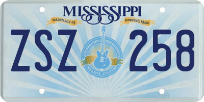 MS license plate ZSZ258