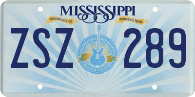 MS license plate ZSZ289