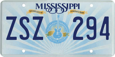 MS license plate ZSZ294