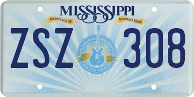 MS license plate ZSZ308