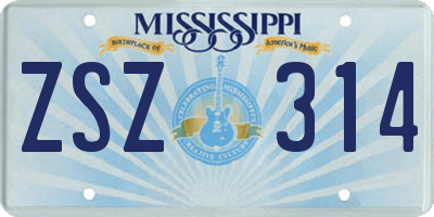 MS license plate ZSZ314