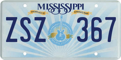 MS license plate ZSZ367
