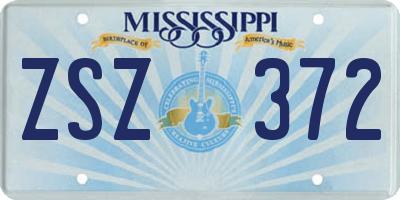 MS license plate ZSZ372