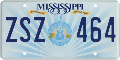 MS license plate ZSZ464